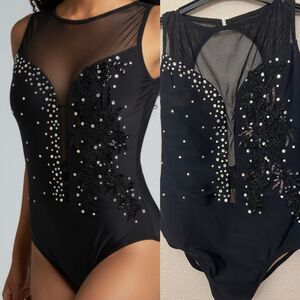Ilo Gear Glamorous black custom dance costume leotard rhinestoned LA adult